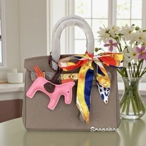 New Elegant Tan Pebbles Leather Satchel Crossbody Handbag Scarf/Pony 25CM